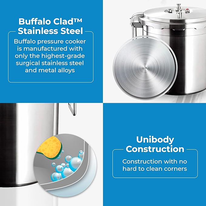 Buffalo 32 Quart Stainless Steel Pressure Cooker Extra Large Canning Pot with Lid for Commercial Use - Easy to Clean Induction Stove Top Pressure Canner, Can Cooker - SG Certificate QCP430