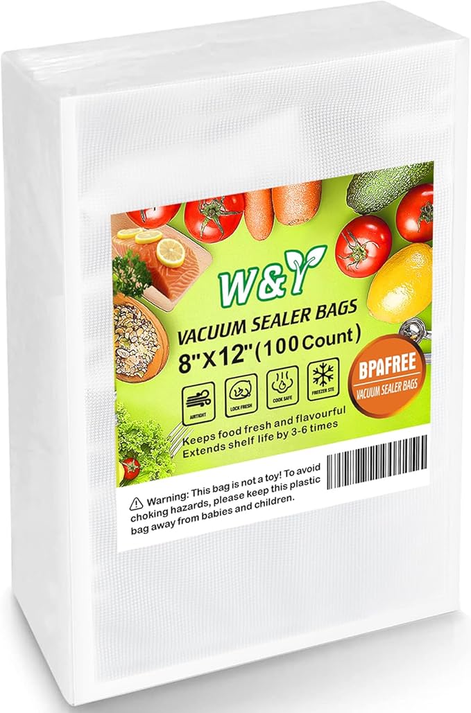 W&Y 100 Single-Ply Vacuum Sealer Bags (8"x12" Quart) ??Pre-Separated, Commercial Grade, BPA Free for Food Storage, Sous Vide & Meal Prep ??1 Pack (100 Count)