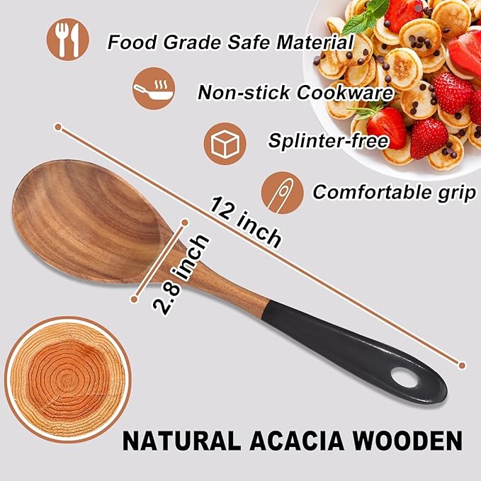 2 Pcs 12" Large Wooden Spoons for Cooking Utensils Acacia Wood Non Stick Serving Spoon for Baking Cooking Spatula Set Bamboo Teak Long Stirring Mixing Spoons Big Ladle Kitchen Tools Gift