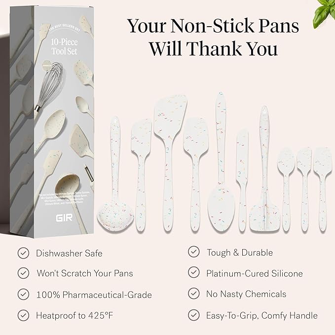 GIR: Get It Right 10-Piece Silicone Ultimate Kitchen Utensil Set ??Spatulas, Ladle, Flip, Spoons, Whisk, Peeler & Spoonula ??Nonstick, Non-Toxic, Heat-Resistant ??Sprinkles