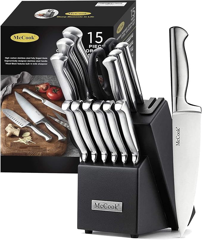 McCook짰 Knife Sets, German Stainless Steel Knife Block Sets with Built-in Sharpener