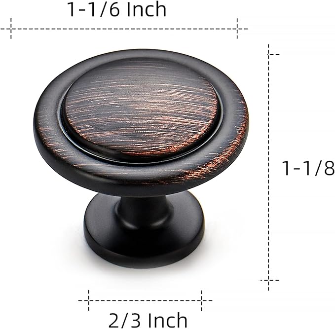 Ravinte 15 Pack 1-1/4 inch Kitchen Cabinet Knobs Oil-Rubbed Bronze Zinc Pulls Door Handles for Dresser Drawers
