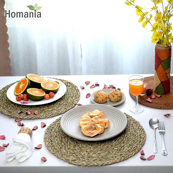 Table Mats Set of 10, Round Seagrass Placemats, Rattan Chargers for Dinner Plates, Place Mats, Charger Plates, Wicker Chargers for Dinner Plates, Manteles Individuales De Mesa, Diameter 11.8 in