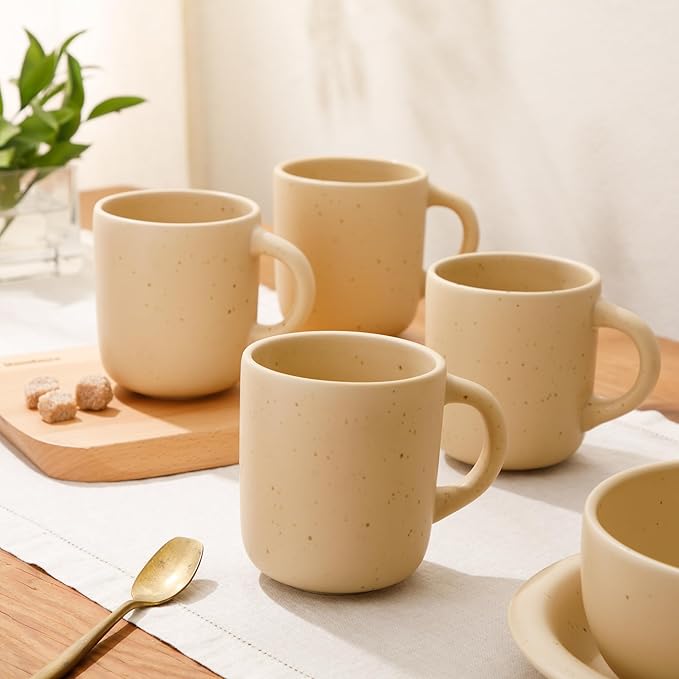 Bloomhouse - Two Time Oprah's Favorite Things Winner - Corsica Clay 4-Piece Mug Set ??Cappuccino Cream Stoneware Coffee & Tea Cups, Durable Ceramic Drinkware