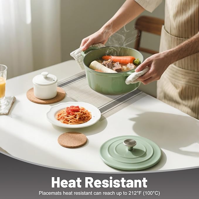 flohar Placemats Set of 6竊똍on-Slip PVC Weave Table Mats Easy to Clean竊똇eat Resistant Place Mats for Kitchen Dining Table Decoration Indoor Outdoor竊똊haki Gray