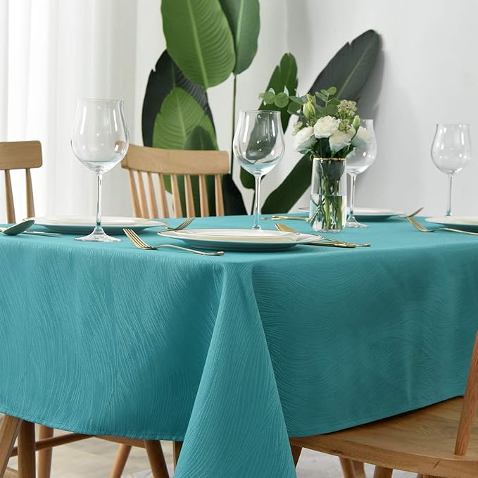 maxmill Jacquard Table Cloth Swirl Design Water Proof Wrinkle Free Water Proof Heavy Weight Soft Tablecloth Decorative Fabric Table Cover for Outdoor and Indoor Use Rectangular 60 x 104 Inch Teal