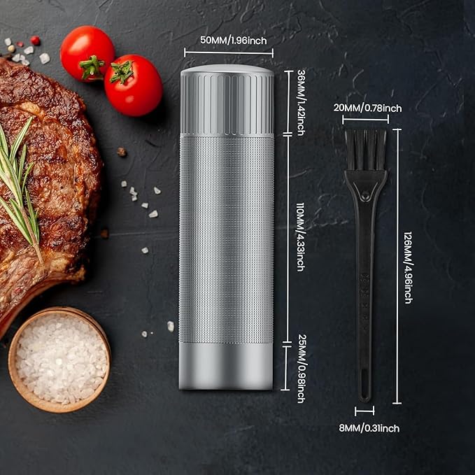 WhiteRhino Professional Salt Grinder Mill or Pepper Grinder,Heavy Duty High Output Aluminum Pepper Salt Refillable,Pepper Spice Grinder with Ceramic Burrs and 12 Adjustable Coarseness Settings