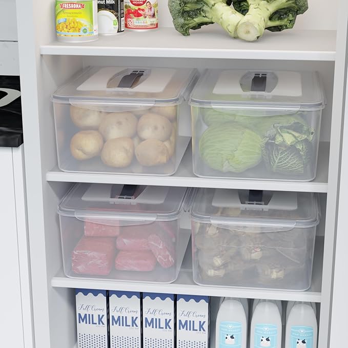 4 Packs 15 Quarts Large Rectangular Fresh Food Storage Containers, Clear Fresh Food Storage Box with Lid and Handle, Plastic Airtight Freezer Container