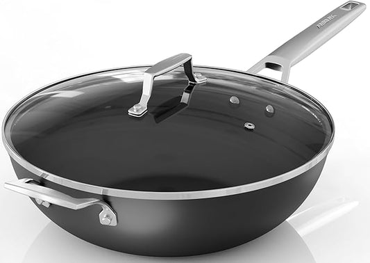 MsMk Titanium and Ceramic Nonstick Wok pan with lid竊?2.5 Inch Woks & Stir Fry Pans with Stay-Cool Handle竊똅lat Bottom Wok Suits for Induction, Electric, Gas, Halogen, All Stoves