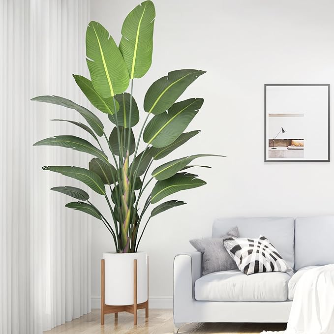 Bird of Paradise Artificial Plant 9FT, 108" Tall Artificial Plants Indoor with 25 Realistic Banana Leaves and Large Trunks, Faux Tropical Trees with Pot for Home Living Room Office Indoor Decor