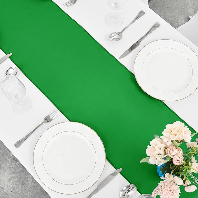 10-Pack Emerald Green Satin Table Runner 12 x 108 Inch Long Bright and Smooth Silk Fabric Table Runner for Wedding Banquet Birthday Party Decoration