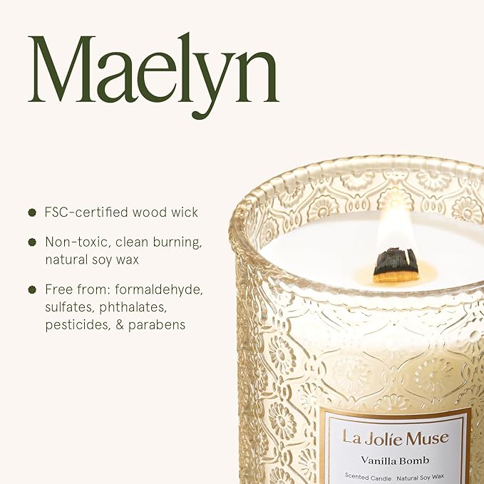 LA JOLIE MUSE Vanilla Bomb Candle| Vanilla, Lemon Zest & Patchouli |19 oz Large Wooden Wick | Natural Soy Wax | 90 Hours Clean Burn | Gift-Ready for Hosts | Seasonal Home D챕cor