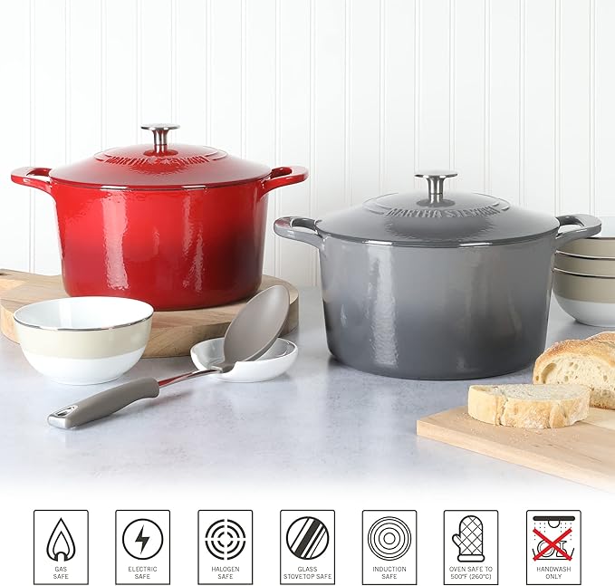 MARTHA STEWART Gatwick 7-Quart Enamel Cast Iron Dutch Oven ??Red Ombre ??Heavy-Duty Dutch Oven for Slow Cooking, Braising & Baking