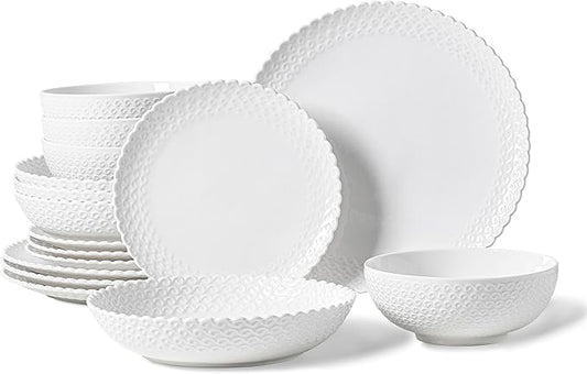 DINNERWARE NOT ONLY FOR DINNER 16 Piece Dinnerware Sets with Dishes, Bowls and Plates, Porcelain Dinner Set for 4, White, Glossy, Round, All Occasions