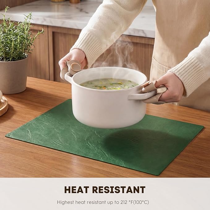 Artoid Mode Green Faux Leather Placemats Set of 4, 12x18 Inch Waterproof Wipeable Heat Resistant Place Mats, Reversible Table Mats for St. Patrick's Day Dining Decor
