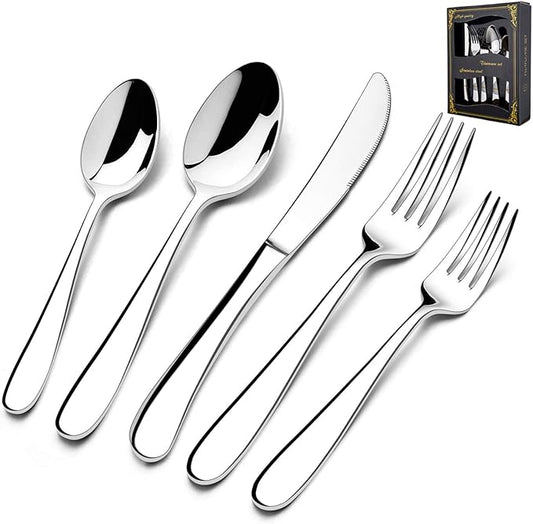 HaWare Silverware Set for 4, 20-Piece Heavy Duty Stainless Steel Flatware Utensils, Food Grade Cutlery Set Including Knife Fork and Spoon, Modern Tableware for Home and Restaurant, Dishwasher Safe