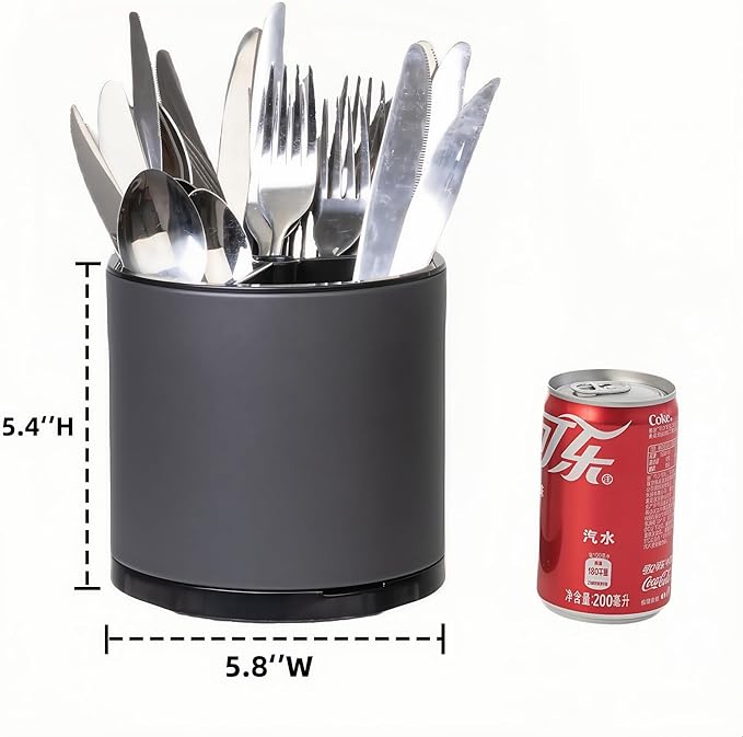 Silverware Organizer Kitchen Utensil Holder 360째Rotating For Counter Organizer Stainless Steel Storage Silverware Caddy 3 Compartment Flatware Spoon Spatula Tool Cutlery Container(Grey)