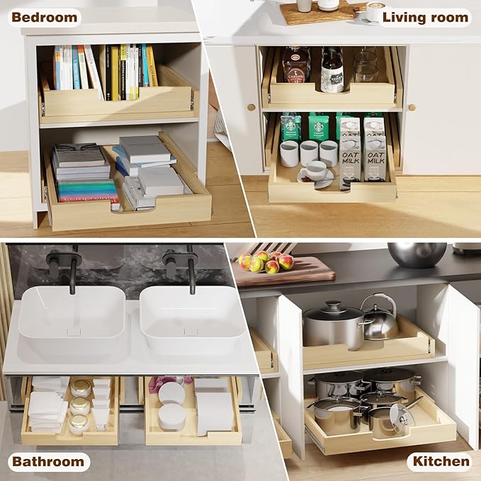 Pullout Cabinet Organizer, 26''W횞21''D횞3''H Slide Out Shelves for Kitchen Cabinets, Pull out Drawers for Kitchen Cabinets, Pantry, Bathroom, & Storage Organization