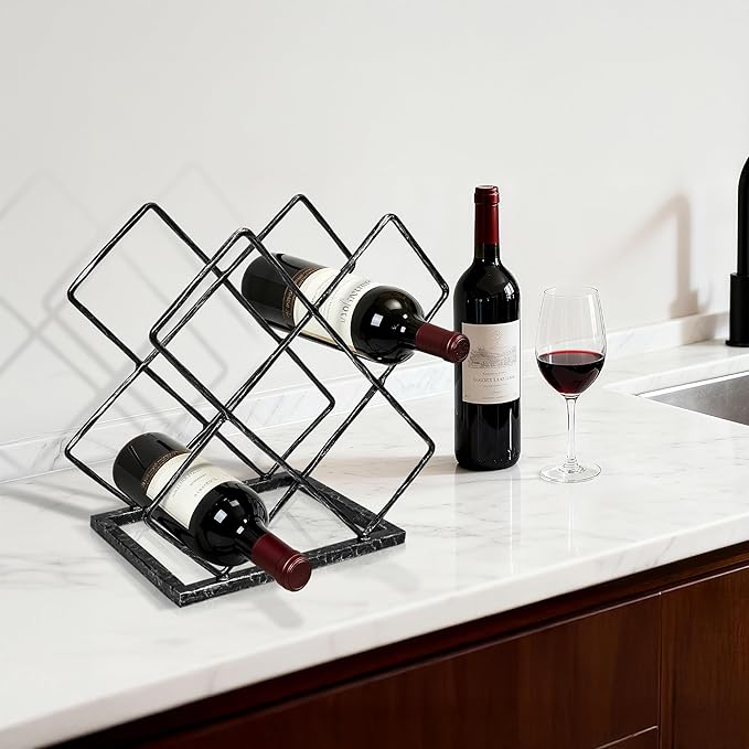 BEGINS Wine Rack Countertop, Hand Forged Wine Holder, Metal Solid Wine Storage Rack with Hammered Texture Frame,Tabletop Wine Storage Stand for Cabinet, Pantry, Bar