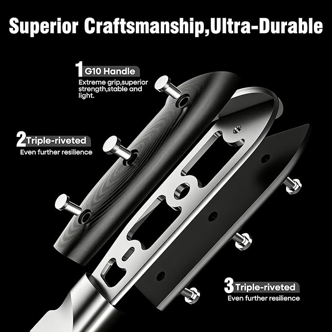 PAUDIN Carving Knife Set - 8" German Steel Turkey Carving Knife and Fork Set With Ergonomic Handle, Full Tang For Meat, Brisket