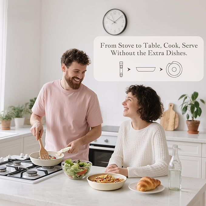 Redchef Truly Non Toxic Pots and Pans Set Non Stick, 2025 Upgraded Ceramic Pan and Pot Set, PFAS PTFE PFOA PFOS Free, Kitchen Cookware Set with Detachable Handle, RV Camping with Frying Pans Set