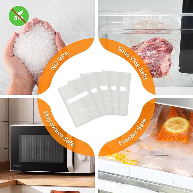 Wevac 6??x 10??200 Count Food Vacuum Sealer Bags Keeper, PreCut Pint, Ideal for Food Saver, BPA Free, Commercial Grade, Great for storage, meal prep and Sous Vide
