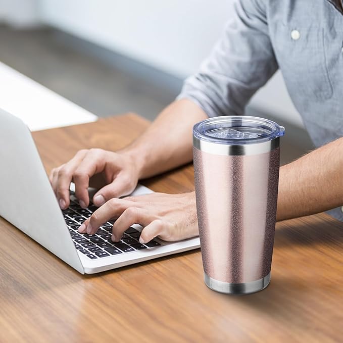 ATIKZHE 20oz Tumbler with Straw and Brush, Stainless Steel Vacuum Insulated tumbler, Double Wall Insulated Coffee Tumbler for Outdoor, Home, Travel,Office (Rose Gold,4pcs)