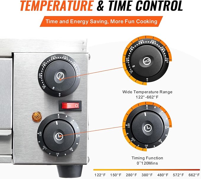 VEVOR Electric Pizza Oven for Countertops, 12-inch, 1500W, with Temp Control & 0-60 Min Timer, Even Baking Technology & Easy Clean Crumb Tray, Ideal for Both Commercial & Home Kitchens