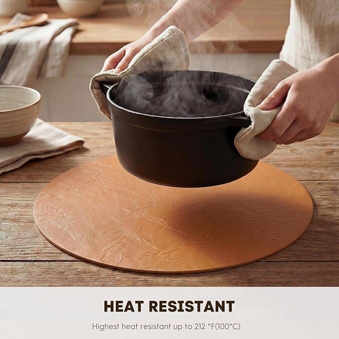 Artoid Mode Rust Faux Leather Placemats Set of 6, 15 Inch Waterproof Wipeable Heat Resistant Place Mats, Reversible Table Mats for Fall Kitchen Dining Decor