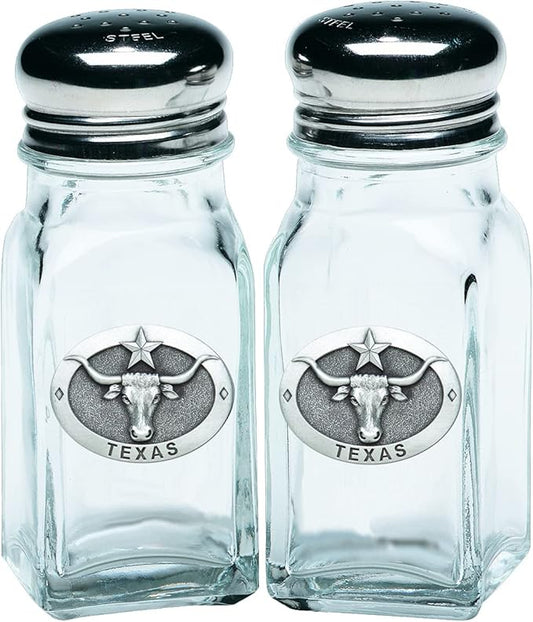 Heritage Pewter Longhorn with Texas Salt and Pepper Shaker Set of 2 Bottles | Expertly Crafted Pewter Glass