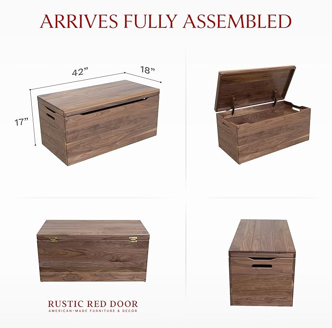 Hope Woodworking Amish Made Wooden Storage Chest Trunk Box with Lid and Handles for Bedroolanket, Clothes, Anti-Slam Hinges, Handmade, Rustic, Walnut Wood, Natural Stain, 42"