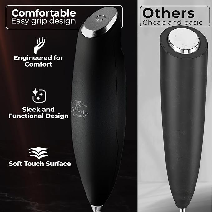 Zulay Kitchen Patented Tornado Triple Whisk Milk Frother with 4 Duracell Batteries ??Handheld Foam Maker for Coffee, Lattes, Matcha & Hot Chocolate ??Rich, Creamy Froth in Seconds
