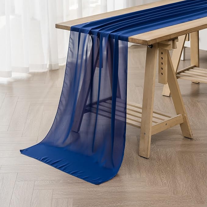 flohar 6Pack 9ft Chiffon Table Runner 14x108 Inch Sheer Romantic Table Runner for Wedding Birthday Party Bridal Shower Outdoor Decoration-Royal Blue