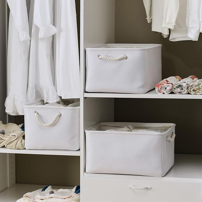 TheWarmHome Storage Basket for Gifts Empty - X Large - 3 Pack 17.7L횞13.8W횞9.8H in Collapsible Storage Bin for Shelves, Toy Box Storage for Gifts Book Laundry (White)