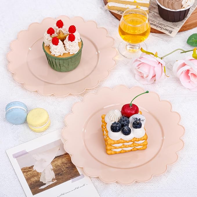 SUT 72-Count Pink Plastic Plates Disposable 7.5 Inch - Scalloped Edge Dessert Plates for Valentine?셲 Day, Parties, Birthdays, Weddings | Lightweight & Durable Disposable Dinnerware (72 Pack)