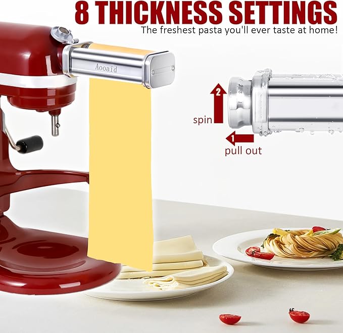 Pasta Roller & Spaghetti Cutter, Fettuccine Cutter Attachment for Kitchenaid Stand Mixerï¼? Pcs Stainless Steel Pasta Maker Accessories By Aooaid