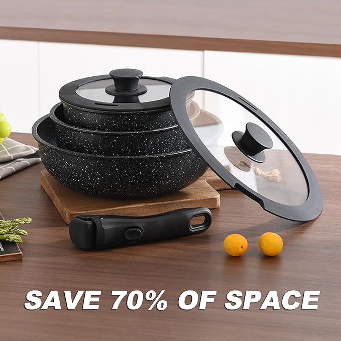 Pots and Pans Set, Nonstick Detachable Handle Cookware Set, Induction Kitchen Cookware Set with Removable Handle, Healthy Non Stick Cookware, Dishwasher 竊?Oven Safe, PFOA Free