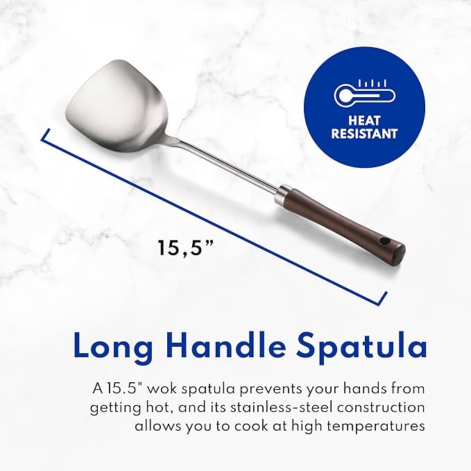 New Star Foodservice 1029154 Hand Hammered Carbon Steel, Non-Stick Wok Carbon Steel, Includes 12.7" Round Bottom, Wooden Lid, and Spatula (Hand Wash Recommended)