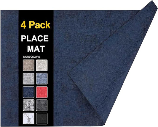 homing Faux Leather Heat Resistant Placemats 4 Packs, Waterproof Wipeable Dining PU Place Mats for Indoor & Outdoor, Easy to Clean, Dark Navy Blue