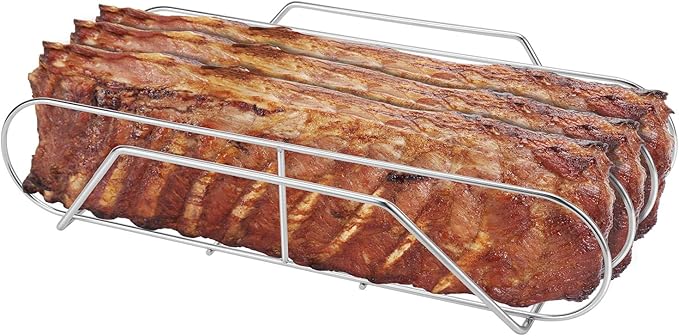 Extra Long Stainless Steel Rib Rack for Smoking and Grilling, Holds up to 3 Full Racks of Ribs, Fits 18??or Larger Gas Smoker or Charcoal Grill, Perfect Smoker Accessories Gifts for Men