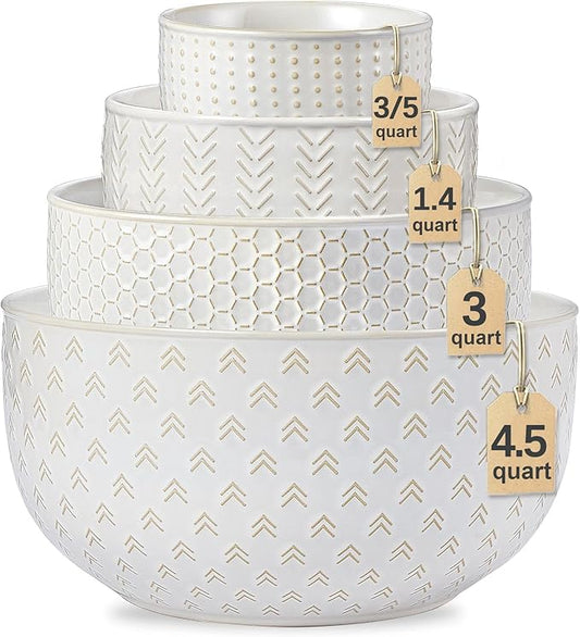 Lareina Ceramic Large Mixing Bowls Set of 4, Nesting Bowls for Cooking, Baking, Salad Etc, Serving Bowls Gift, Kitchen Stoneware, Oven, Microwave and Dishwasher Safe - 20/44/98/145 OZ, Ivory White
