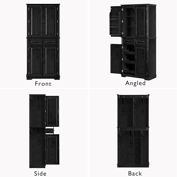 Ball & Cast 71?쿟all Farmhouse Kitchen Pantry Cabinet with 3 Pull Out Shelves & 2 Large Drawers,Versatile Pantry Storage Cabinet w/ 6 Door Shelf & Adjustable Shelves for Kitchen,Dining Room,Black
