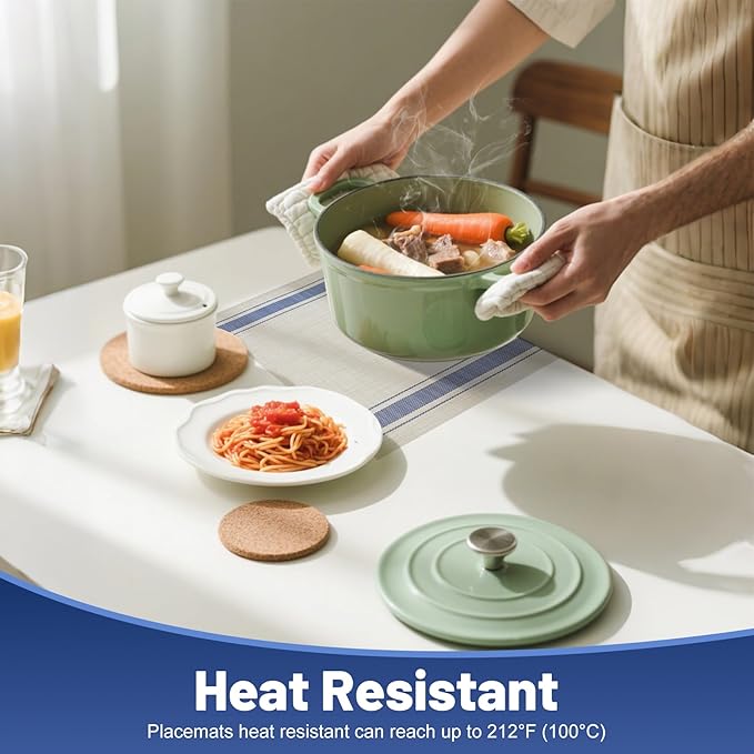 flohar Placemats Set of 6竊똍on-Slip PVC Weave Table Mats Easy to Clean竊똇eat Resistant Place Mats for Kitchen Dining Table Decoration Indoor Outdoor竊똊haki Blue