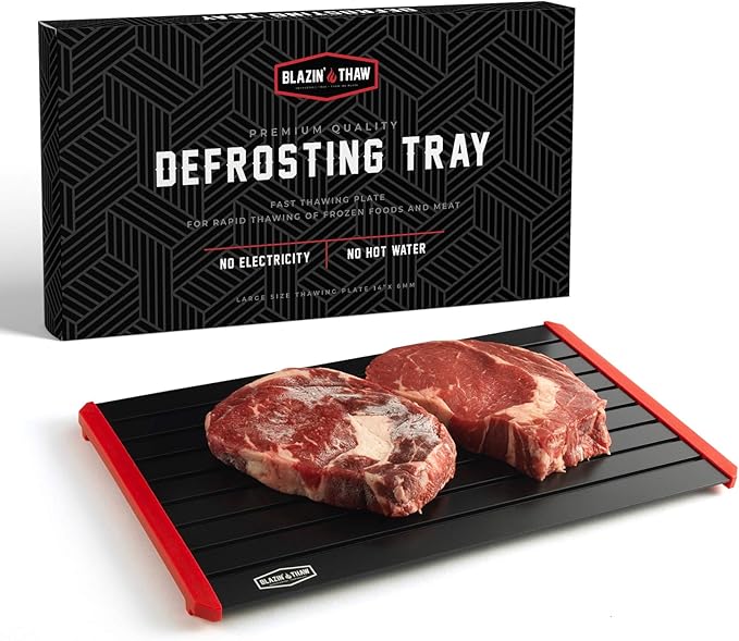 BLAZIN' THAW Defrosting Tray for Frozen Meat | 14??Large-Size | Aluminium Plate for Thawing Frozen Food | Natural Thawing Process | No Microwaves, No Cold/Warm Water Required |