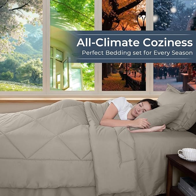 HEVUMYI Linen Twin-XL Comforter Set - 5-Piece All Season Bed in a Bag Twin-XL, Ultra Soft Bedding Set with Comforter, Flat Sheet, Fitted Sheet, Pillowcases, Pillow Shams