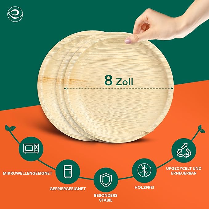 ECO SOUL Palm Leaf Plates 8"(400 Count) Round Compostable Bamboo Plates Heavy- Duty, Biodegradable Eco-Friendly Dinnerware for Christmas Party Dinner, Wedding, Holiday & Event