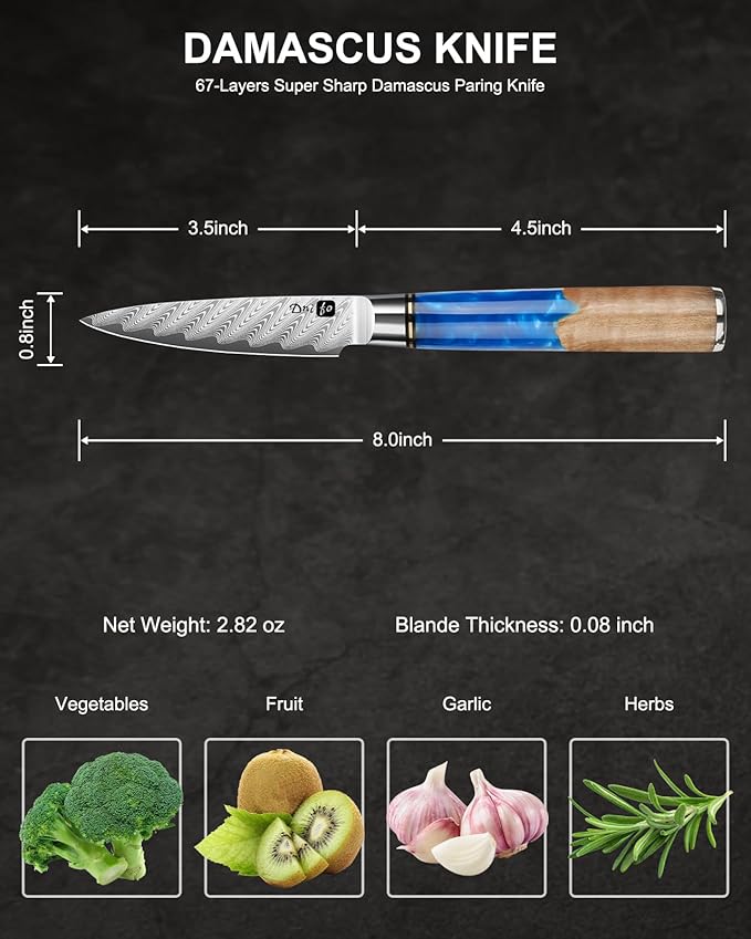 Classic Paring Knife 3.5 Inch, Japanese VG10 Steel Damascus Fruit Knife, Sharp Small Kitchen Knife with Gift Box and Resin Wood Handle,Ideal Birthday Gift for Men and Women