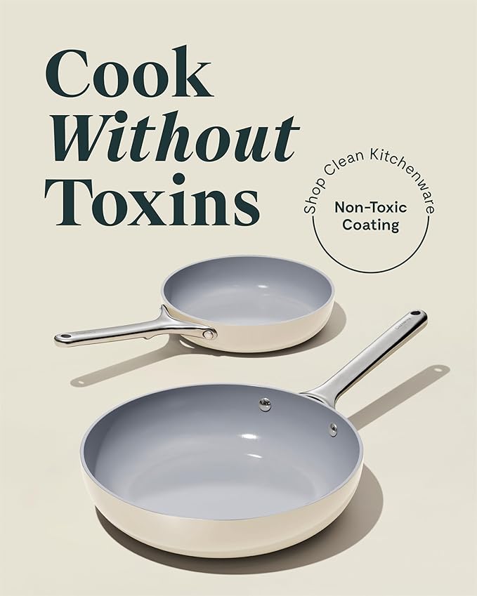 Caraway Fry Pan Duo - Nonstick Ceramic Frying Pan (8" & 10.5?? - Non Toxic, PTFE & PFOA Free - Oven Safe & Compatible with All Stovetops (Gas, Electric & Induction) - White