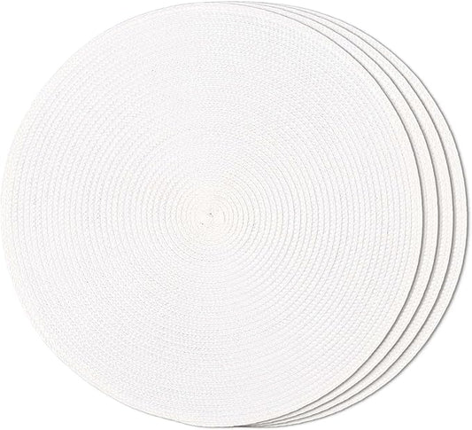FunWheat Round Braided Placemats Set of 4 Table Mats for Dining Tables Woven Washable Non-Slip Place mats 15inch (White, 4pcs)