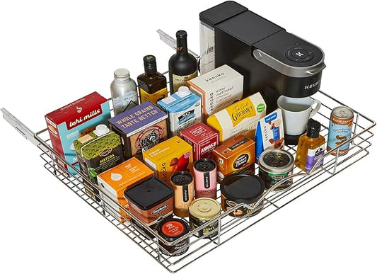 HOLDN??STORAGE Heavy-Duty Premium Collection Pull Out Cabinet Organizer, Cabinet Drawer Slide Outs, Lifetime Limited Warranty - Basket Size 30" W x 21" D x 5" H, Anti-Rust Chrome Finish